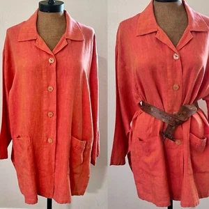 Nino Wong California Vintage Linen Tangerine button down shirt tunic shacket LG - Picture 1 of 12