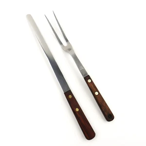 Vintage USA Trauzeugin Edelstahl 12" Fleischgabel MCM und Geneva Sägezahn Messer - Bild 1 von 6