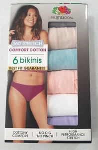 Paquete de 6 bikinis cómodos elásticos 360 Fruit of the Loom para mujer NUEVO talla 7 - Imagen 1 de 6