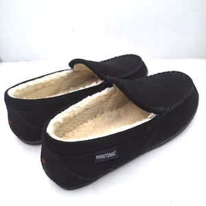 Minnetonka Men's Tilden Moccasin Black Leather Slippers Size 13M 41000 - Picture 1 of 10