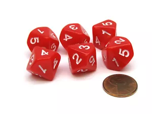 Pack of 6 16mm 10-Sided D5 Numbered 1 to 5 Twice Dice - Red with White - Picture 1 of 1