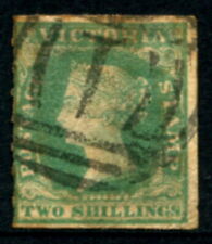 Victoria - 1857 2/- Dull BLUISH-GREEN Roulette FU SG 35 Cv $750 [D2718]