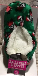 NWT Christmas Santa Boston Terrier Dog Ballerina Slippers  One Size - Picture 1 of 2