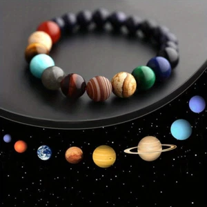 Universe Solar Beads Bracelet Handcrafted with Man Made Rock Fathers Day Gift - Picture 1 of 8