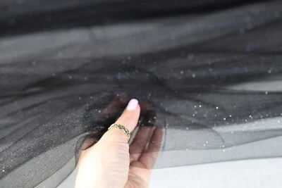 Black Glitter Mesh Semi Soft Fabric By the Yard 02 - Image 1 of 4