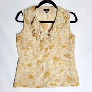 Talbots Sleeveless Top 100% Silk Size10P Floral Abstracted Print Ruffle V-Neck - Picture 1 of 9