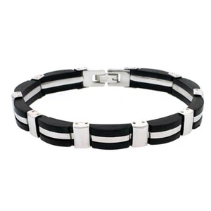 Men Women 9MM Stainless Surgical Steel Rubber Band Bracelet 8 Inches Black - Picture 1 of 1