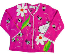 New Design Options Womens Small Bumble Bee Floral All Over Knit Cardigan Sweater