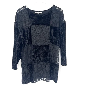 The Limited Tunic Top Womens L Black Velvet Lace Patchwork Whimsigoth Grunge - Picture 1 of 8