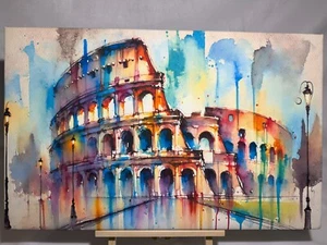 Watercolor Coliseum, Canvas wall art. Easy Push in Hanging System Large - Picture 1 of 3