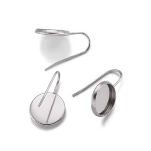50pcs 304 Stainless Steel Earring Hooks Cabochon Setting Bezel Round 12mm Tray - Picture 1 of 5
