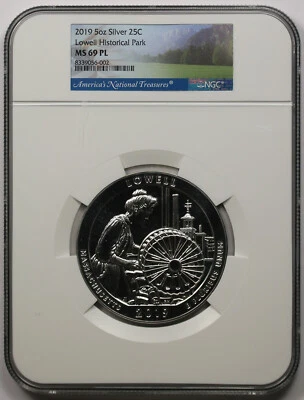2019 Lowell Historical Park Silver 5oz 25C MS 69 PL NGC America Beautiful ATB - Image 1 of 4
