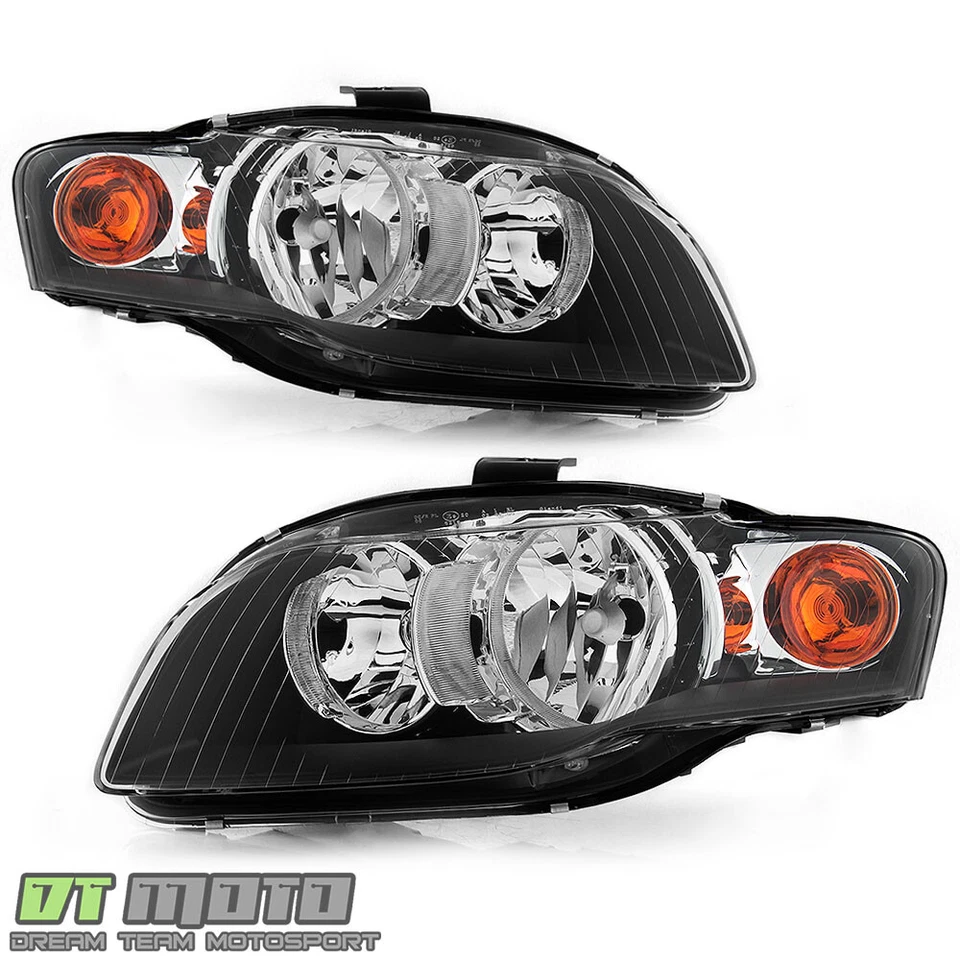 2006 2007 2008 Audi A4 S4 Halogen Headlights Black Housing Headlamps Left+Right - Image 1 of 4