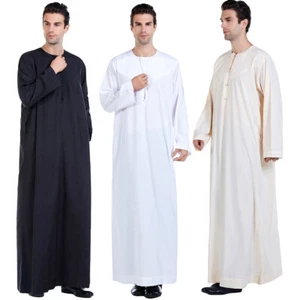 Arabic Saudi Men Muslim Dishdasha Jubba Thobe Thoub Robe Islamic Kaftan Dress - Picture 1 of 38