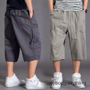 Men's Baggy Cargo Shorts Pants Casual Loose 3/4 Trousers Pockets Plus Size L-6XL - Picture 1 of 11