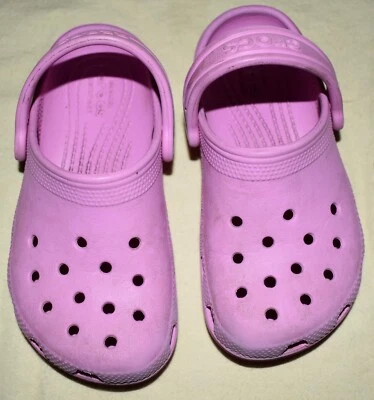 Size C10 Girl's Pink  CROCS Classic Clogs gently PREOWNED - Image 1 of 2