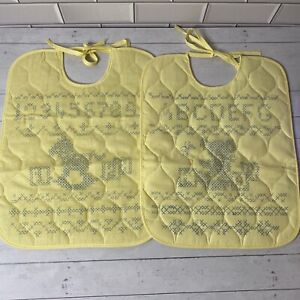 Vintage Bucilla Baby Bibs For Cross Stitch Stamped Yellow Quilted Tie Lot Of 2
