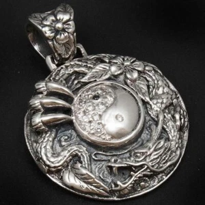 20g YING YANG DRACHE ONYX KRALLE BLUMENKUNST 925 STERLING MASSIV SILBER HERREN ANHÄNGER - Bild 1 von 12