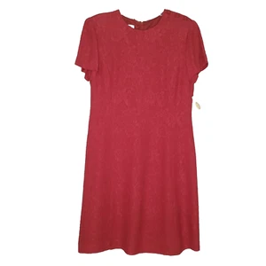 NEW Talbots Silk Floral A Line Dress 12 Red Damask Jacquard Midi Short Sleeve - Picture 1 of 8