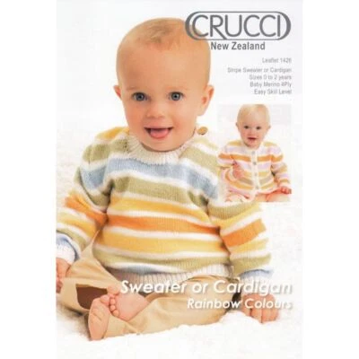 Crucci Knitting Pattern 1426, Baby Sweater or Cardigan, Rainbow Colours, 4 Ply W - Image 1 of 2