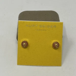 NWT Kurt Geiger Earrings Stud Pink Button Eagle Head Face Gold Tone Round - Picture 1 of 5