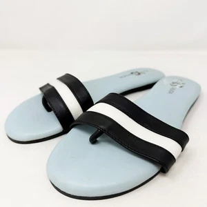 Yosi Samra REMI Navy Blue Leather Slide Sandals Size 9 Flat Thong Flip Flops NEW - Picture 1 of 7