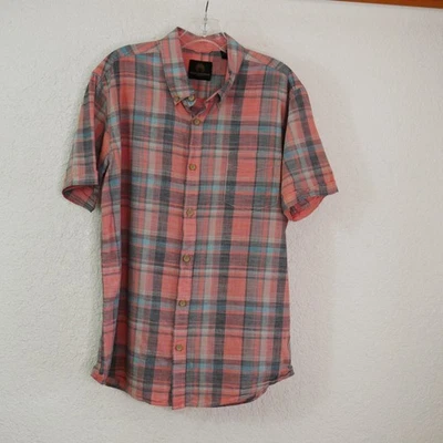 Weatherproof Camp Shirt L Pink Plaid Button Front Hiking Short Sleeve Cotton - Image 1 of 4