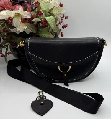 S-Zone Black Leather Crescent Adjustable Crossbody with Key Clip - Image 1 of 4