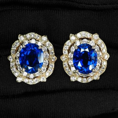 Inestimabili orecchini fatti a mano in argento sterling 925 con zaffiro blu... - Immagine 1 di 4