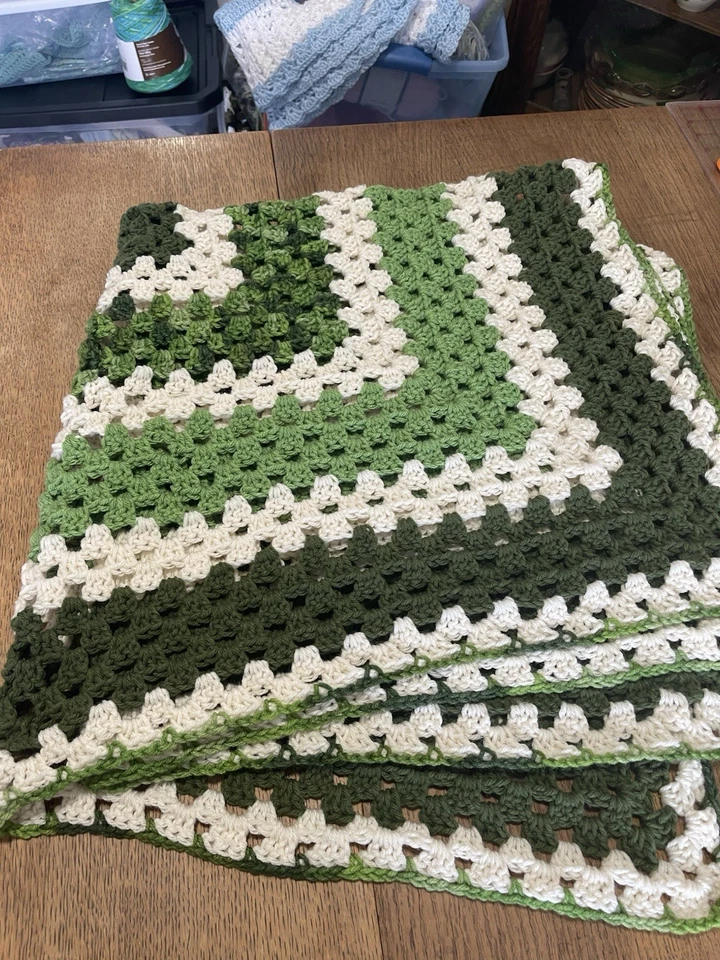 Handmade Crocheted Afghan Throw Sofa Nap Warm Greens FREE SHIPPING  Made In USA - Image 1 of 4