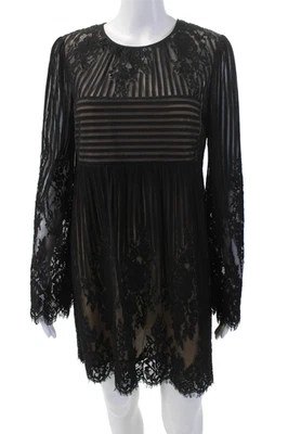 Vestido Luann BCBG Max Azria Feminino Renda Manga Comprida Preto Bege Tamanho Pequeno - Imagem 1 de 4