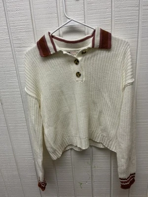 Suéter para mujer SO XS cuello blanco/borgoña 100 % acrílico tejido botón delantero nuevo con etiquetas Foto 1 de 4