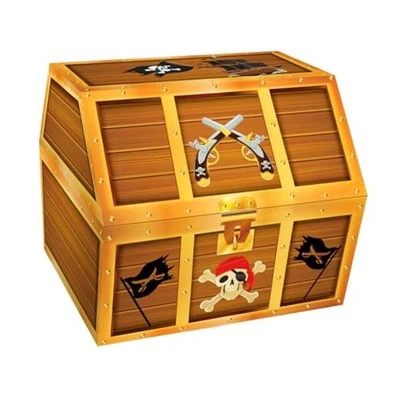  Caixa Baú do Tesouro Caveira Pirata - Grande 9"x 9.3" x 8" Sala de Aula Dourada B-Gold - Imagem 1 de 4