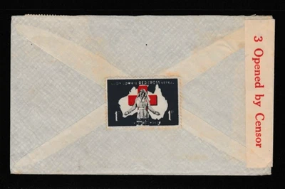 AUSTRALIA LADY COWRIE RED CROSS LABEL ON CENSORED COVER TO ENGLAND - Image 1 of 2