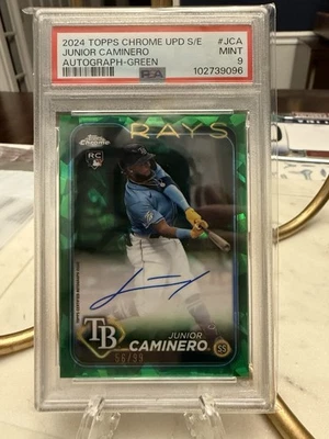 2024 Topps Chrome Sapphire - Junior Caminero Green Sapphire #/99 PSA 9 Rookie - Image 1 of 2