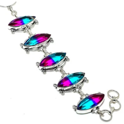 Brazalete de plata de ley 925 con piedras preciosas de turmalina bicolor 7-8" C136 Foto 1 de 4