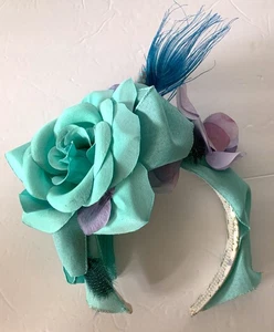 Womens Custom ROSE & HYDRANGEA Headband FASCINATOR Aqua Purple HEADPIECE Floral - Picture 1 of 3