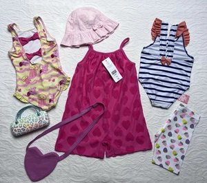Girl’s 3-4 Years Summer Bundle 2 x Swimming Costumes & New Playsuit & Shorts - Picture 1 of 24