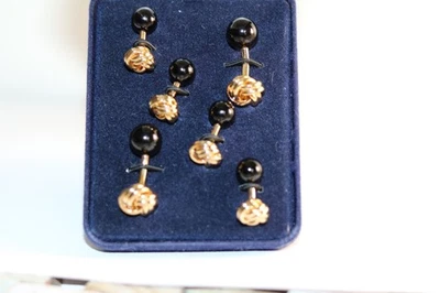 Juego de gemelos de esmoquin con nudo de amor y ónix negro y dorado DAVID DONAHUE Foto 1 de 3