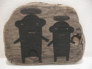 Godeleine de Rosamel Original Gemälde auf Fundholz mit schwarzen Kreaturen 10" x 8" - Bild 1 von 8