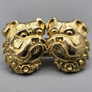 Vintage BULLDOGS Hebilla de Cinturón Tono Dorado Dos Piezas Jeannie Bouchever Años 80 De Colección - Imagen 1 de 7