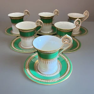 6 antike Copeland Spode Kaffeetassen & Untertassen, Bradford Muster, um 1890 - Bild 1 von 9