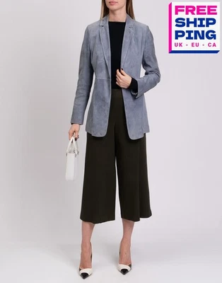 RRP €4590 BRUNELLO CUCINELLI Suede Leather Blazer Jacket IT42 US6 UK10 M Blue - Image 1 of 4