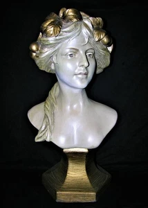 Antiguo retrato francés Art Nouveau tiza escultura busto de mujer - 19,5" - Imagen 1 de 6