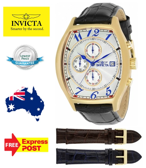 Invicta Men's 14330 Specialty Tonneau Watch With 3 Textured Leather Strap Set