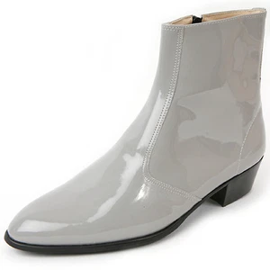 "Botas al tobillo para hombre gris brillante hechas a mano COREA 1,77" tacones cubanos - Imagen 1 de 9