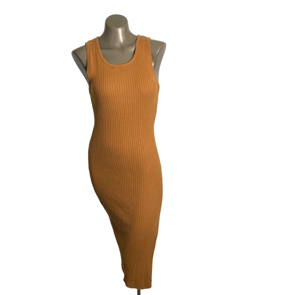 Double zero fitted LARGE halter ribbed camel soft stretchy dress side slit - Image 1 of 4