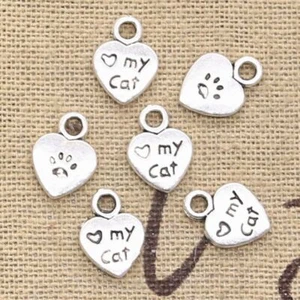 Cionondoli Love My Cat - 12x9mm Ciondolo Cuore Bronzo Argento Ciondolo Gioielli 50pz - Foto 1 di 14