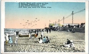 "A Sandy Beach with Waves of Blue" OLD OCEAN VIEW Bathers poem - Postcard - Picture 1 of 2