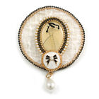 Vintage Inspired Pearl Beaded White Fabric Brooch/Hair Clip with 'Elegant Lady'